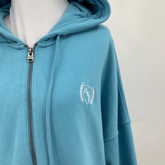 Abercrombie & Fitch Sweatshirt Womens L Light Blue Fleece Lined Zip Up Hoodie - Picture 3 of 13